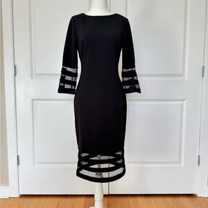Calvin Klein Black Sheath Dress with Mesh Striped Accents